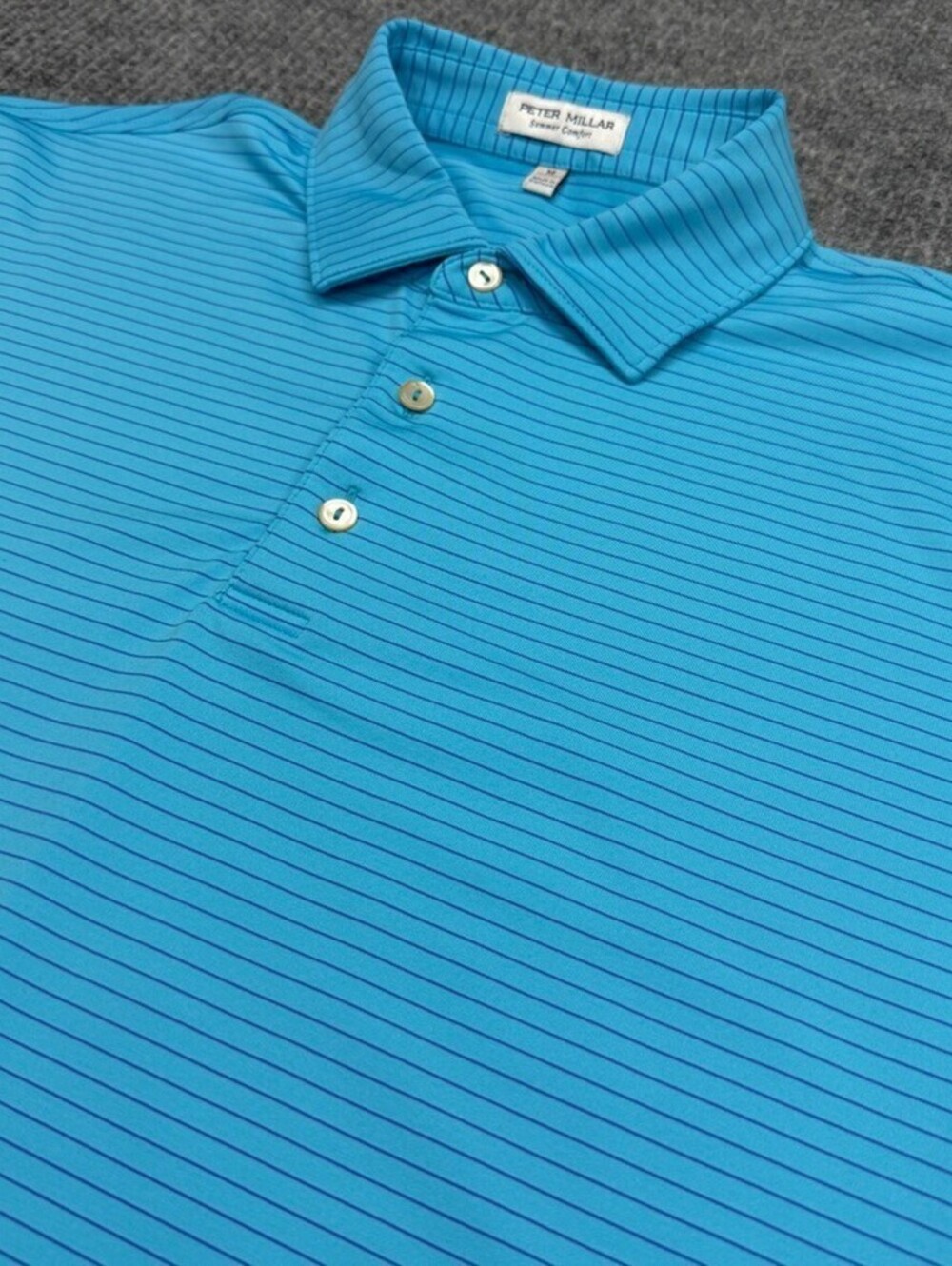 Peter Millar Summer Comfort Polo Shirt Mens Medium Blue Striped Performance Golf